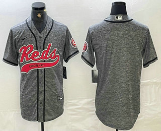 Men's Cincinnati Reds Blank Grey Gridiron Cool Base Stitched Baseball Jersey