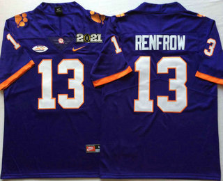 Men's Clemson Tigers #13 Hunter Renfrow Purple Stitched NCAA Nike 2021 Championship Game Patch College Football Jersey