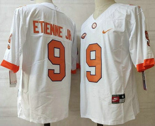 Men's Clemson Tigers #9 Travis Etienne Jr White College Football Jersey