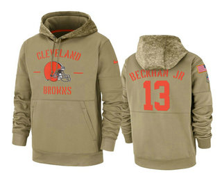 Men's Cleveland Brown #13 Odell Beckham Jr 2019 Salute to Service Sideline Pullover Hoodieer Hoodie