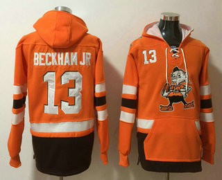 Men's Cleveland Browns #13 Odell Beckham Jr Orange Pocket Stitched NFL Pullover Hoodie