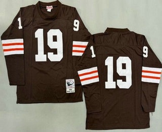 Men's Cleveland Browns #19 Bernie Kosar Brown Long Sleeves 1986 Throwback Jersey