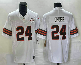 Men's Cleveland Browns #24 Nick Chubb 1946 Patch White FUSE Vapor  Stitched Nike Limited Jersey
