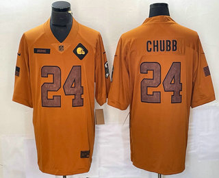 Men's Cleveland Browns #24 Nick Chubb Brown 2023 Salute To Service Limited Stitched Jersey