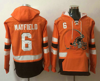 Men's Cleveland Browns #6 Baker Mayfield NEW Orange Pocket Stitched NFL Pullover Hoodie