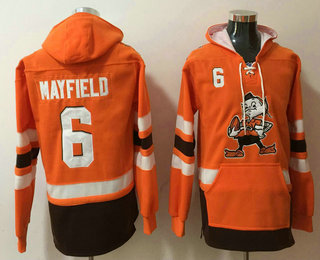 Men's Cleveland Browns #6 Baker Mayfield Orange Pocket Stitched NFL Pullover Hoodie