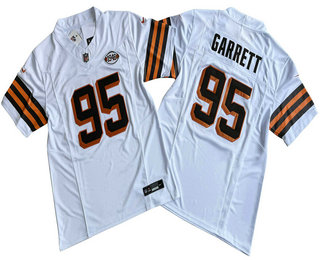 Men's Cleveland Browns #95 Myles Garrett 1946 Patch White FUSE Vapor Stitched Nike Limited Jersey