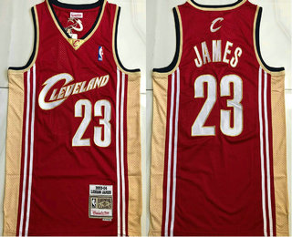 Men's Cleveland Cavaliers #23 LeBron James 2003-04 Burgundy Red Hardwood Classics Soul AU Throwback Jersey