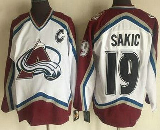 Men's Colorado Avalanche #19 Joe Sakic White Throwback Jersey