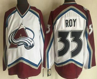 Men's Colorado Avalanche #33 Patrick Roy White Throwback Jersey