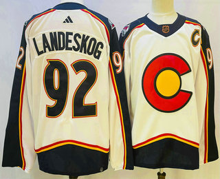 Men's Colorado Avalanche #92 Gabriel Landeskog White 2022 Reverse Retro Authentic Jersey