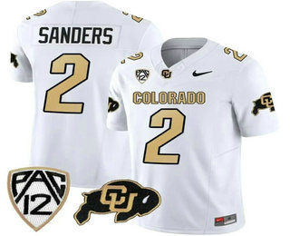 Men's Colorado Buffaloes #2 Shedeur Sanders White 2023 FUSE Vapor Stitched Jersey
