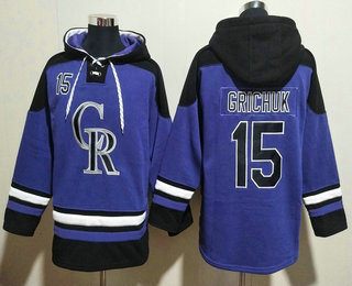 Men's Colorado Rockies #15 Randal Grichuk Purple Ageless Must Have Lace Up Pullover Hoodie