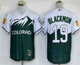 Men's Colorado Rockies #19 Charlie Blackmon Green 2022 City Connect Cool Base Stitched Jersey