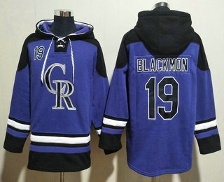 Men's Colorado Rockies #19 Charlie Blackmon Purple Ageless Must Have Lace Up Pullover Hoodie