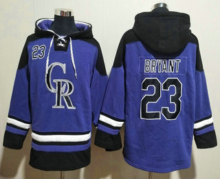 Men's Colorado Rockies #23 Kris Bryant Purple Ageless Must Have Lace Up Pullover Hoodie