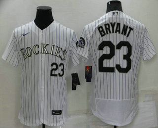 Men's Colorado Rockies #23 Kris Bryant White Stitched MLB Flex Base Nike Jersey
