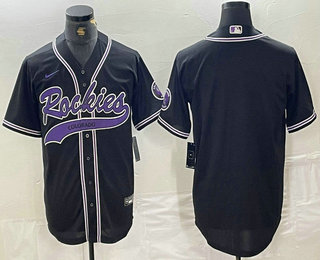 Men's Colorado Rockies Blank Black With Patch Cool Base Stitched Baseball Jersey