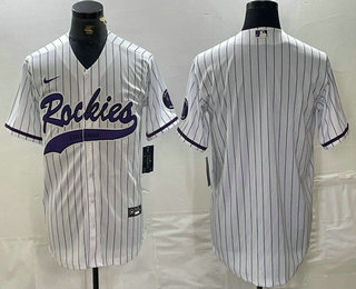 Men's Colorado Rockies Blank White With Patch Cool Base Stitched Baseball Jersey