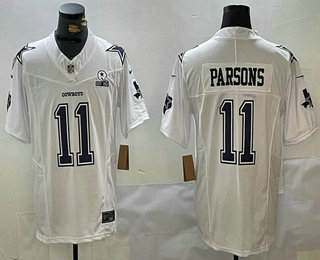 Men's Dallas Cowboys #11 Micah Parsons 2024 White FUSE With 1960 Patch Stitched Jersey