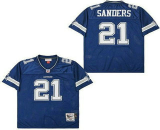 Men's Dallas Cowboys #21 Deion Sanders Navy 1996 Throwback Jersey