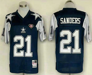 Men's Dallas Cowboys #21 Deion Sanders Navy Blue 75TH Thanksgivings Throwback Jersey
