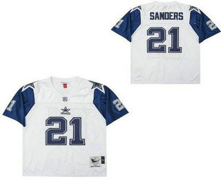 Men's Dallas Cowboys #21 Deion Sanders White 1994 Throwback Jersey