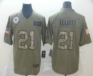 Men's Dallas Cowboys #21 Ezekiel Elliott Olive Camo 2019 Salute To Service Stitched NFL Nike Limited Jersey