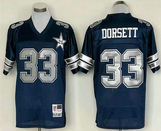 Men's Dallas Cowboys #33 Tony Dorsett Navy Blue With 25TH Patch Throwback Stitched Jersey