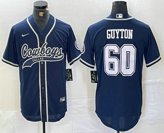 Men's Dallas Cowboys #60 Tyler Guyton Navy Cool Base Stitched Baseball Jersey