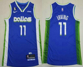 Men's Dallas Mavericks #11 Kyrie Irving Blue 2022 City 6 Patch Icon Sponsor Swingman Jersey