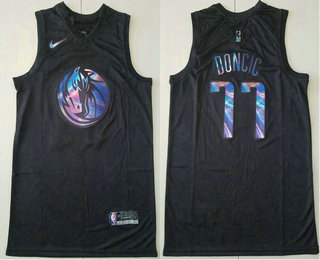 Men's Dallas Mavericks #77 Luka Doncic Black Iridescent 2021 Nike Swingman Stitched Jersey