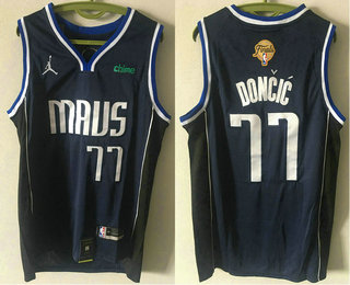 Men's Dallas Mavericks #77 Luka Doncic Navy 2024 Finals Patch Statement Icon Sponsor Swingman Jersey