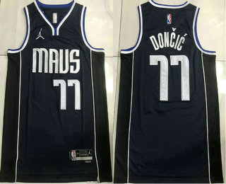 Men's Dallas Mavericks #77 Luka Doncic Navy Statement Icon AU Jersey