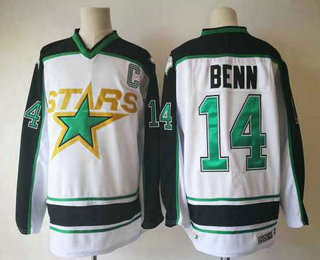 Men's Dallas Stars #14 Jamie Benn White CCM Throwback Adidas Stitched Vintage Hockey Jersey