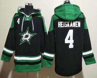 Men's Dallas Stars #4 Miro Heiskanen Black Green Lace Up Pullover Hoodie