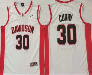 Men's Davidson Wildcats #30 Stephen Curry White College Basketball Jersey