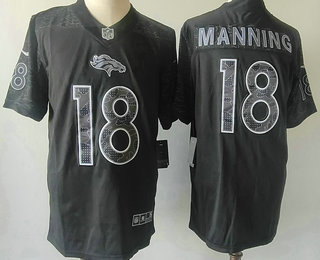 Men's Denver Broncos #18 Peyton Manning Black Reflective Limited Stitched Football Jersey