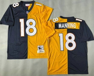 Men's Denver Broncos #18 Peyton Manning Navy Yellow 2015 Throwback Jersey