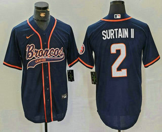 Men's Denver Broncos #2 Pat Surtain II Navy Cool Base Stitched Baseball Jersey