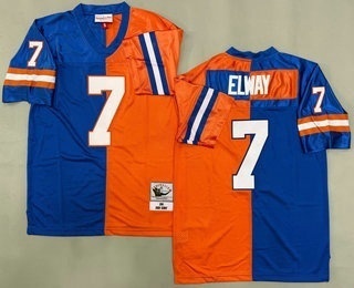 Men's Denver Broncos #7 John Elway Orange Blue Split Throwback Jersey