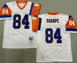 Men's Denver Broncos #84 Shannon Sharpe White 1994 Throwback Jersey