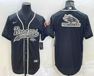 Men's Denver Broncos Black Reflective Team Big Logo With Patch Cool Base Stitched Baseball Jersey