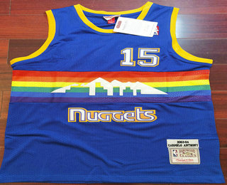 Men's Denver Nuggets #15 Carmelo Anthony 2003-04 Blue Hardwood Classics Swingman Throwback Jersey