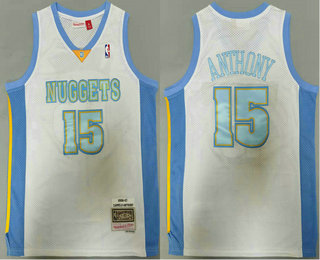 Men's Denver Nuggets #15 Carmelo Anthony 2006-07 White Hardwood Classics Swingman Throwback Jersey