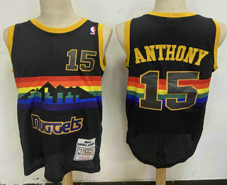 Men's Denver Nuggets #15 Carmelo Anthony Black Hardwood Classics Soul Swingman Stitched NBA Throwback Jersey