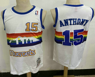 Men's Denver Nuggets #15 Carmelo Anthony White Hardwood Classics Soul Swingman Stitched NBA Throwback Jersey