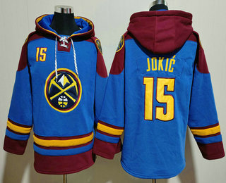 Men's Denver Nuggets #15 Nikola Jokic Blue Ageless Must Have Lace Up Pullover Hoodie