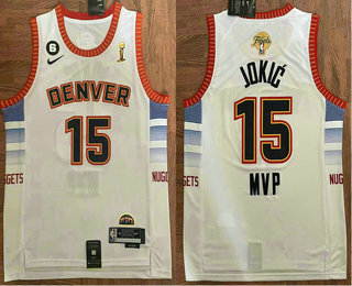 Men's Denver Nuggets #15 Nikola Jokic White 2023 Finals Champions City 6 Patch Icon Sponsor Swingman Jersey