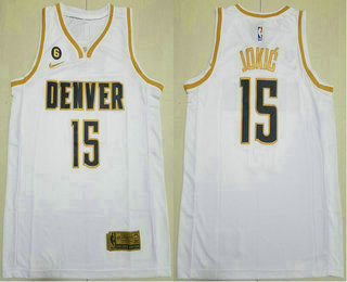 Men's Denver Nuggets #15 Nikola Jokic White Gold 2023 Finals 6 Patch Icon Sponsor Swingman Jersey